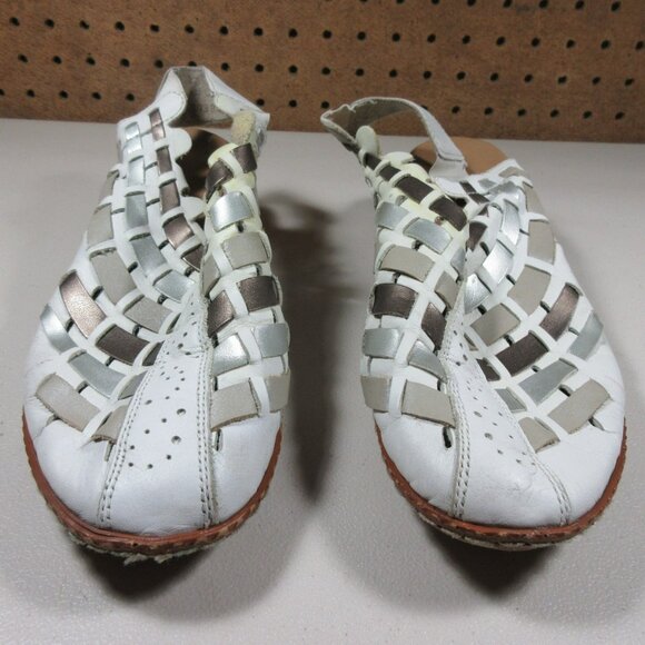 Reiker womens white gray silver Juliane wedge leather sandals 7.5 M 38 - Picture 2 of 10